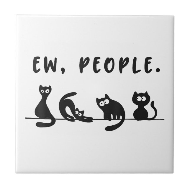 Black cat shirt funny womens ew people meowy cat l tile (Front)