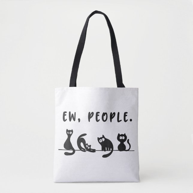 Black cat shirt funny womens ew people meowy cat l tote bag (Front)