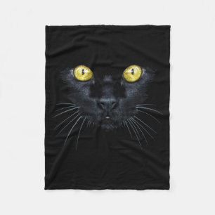 Black Cat Shirt Halloween Spooky Yellow Eyes Cat Fleece Blanket