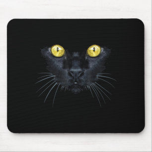 Black Cat Shirt Halloween Spooky Yellow Eyes Cat Mouse Mat
