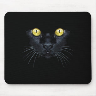 Black Cat Shirt Halloween Spooky Yellow Eyes Cat Mouse Mat
