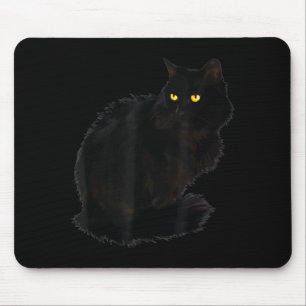 Black Cat Shirt Women Spooky Yellow Eyes Halloween Mouse Mat