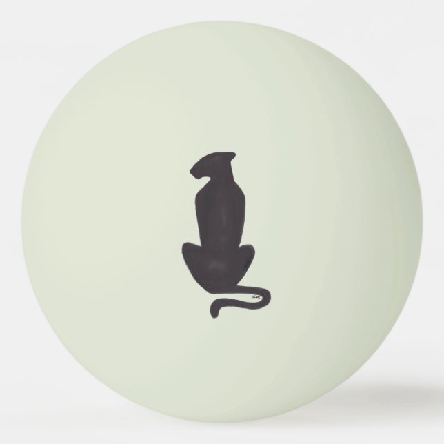 Black Cat Silhouette 1star grn glow ping pong ball (Front)