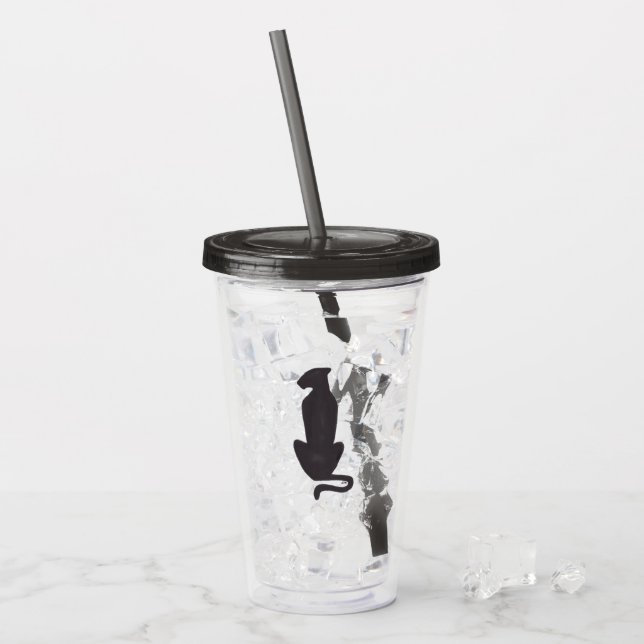 Black Cat Silhouette acrylic tumbler (Front Ice)