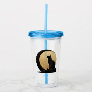 Black Cat Silhouette Against a Golden Moon Acrylic Tumbler