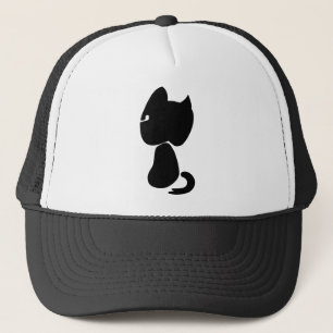 Black Cat Silhouette Animal Mammal Sitting Trucker Hat