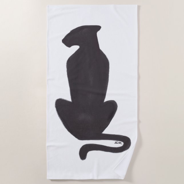 Black Cat Silhouette beach towel (Front)