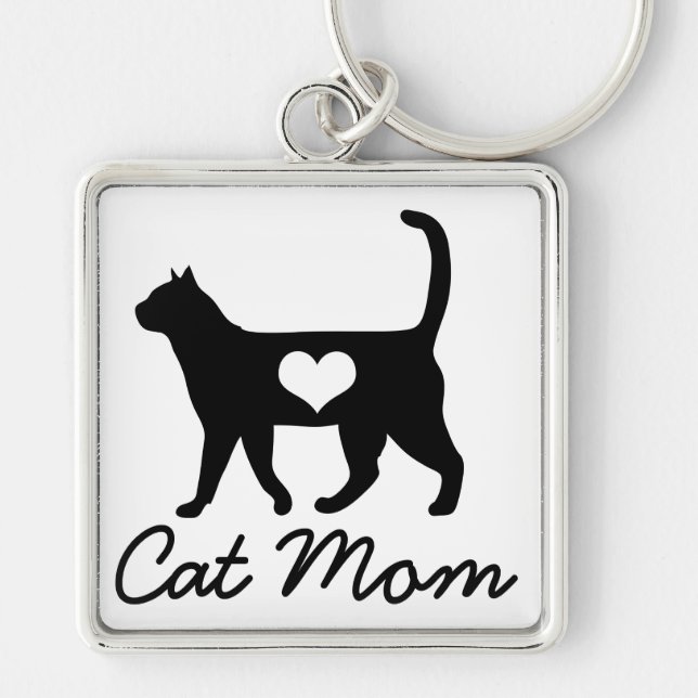 Black Cat Silhouette Cat Mum Key Ring (Front)