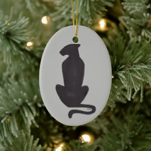 Black Cat Silhouette ceramic ornament 2 sided