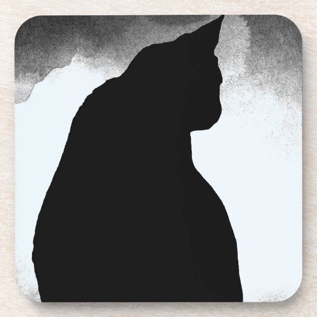 Black Cat Silhouette Coaster (Front)