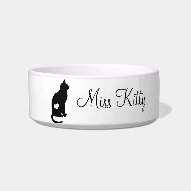 Black Cat Silhouette Custom Name Bowl (Front)