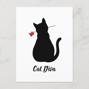 Black Cat Silhouette Diva Red Rose Pet Lover Fun Postcard