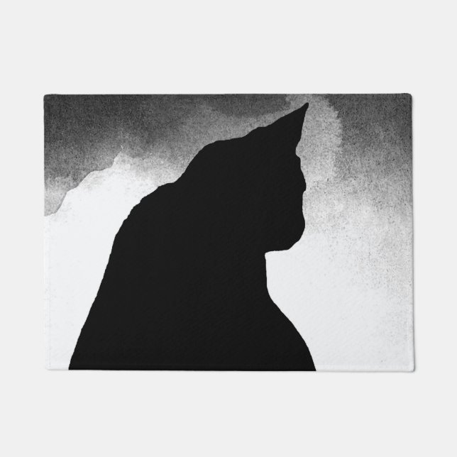 Black Cat Silhouette  Door Mat (Front)