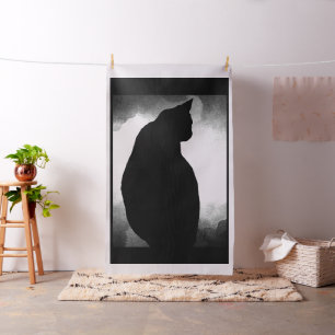 Black Cat Silhouette  Fabric