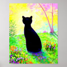 Black Cat Silhouette Flowers Creationarts
