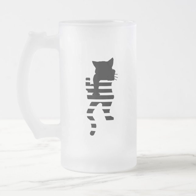 Black Cat Silhouette  Frosted Glass Beer Mug (Left)