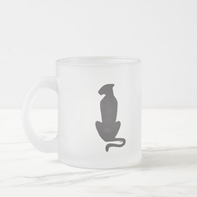 Black Cat Silhouette frosted glass mug (Left)