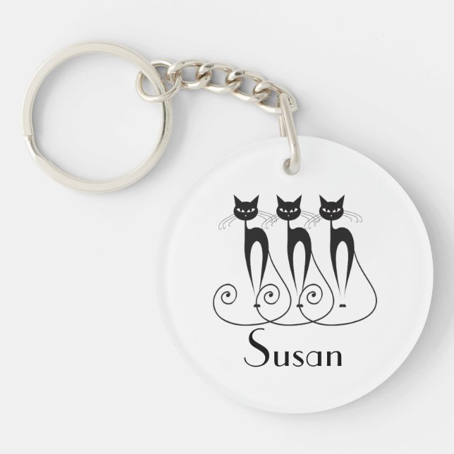 Black cat silhouette funny key ring (Front)