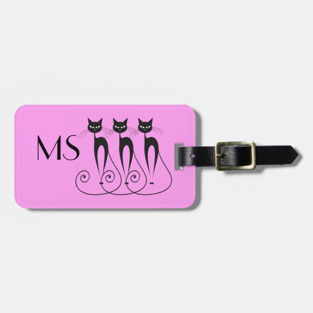 Black cat silhouette funny luggage tag (Front Horizontal)