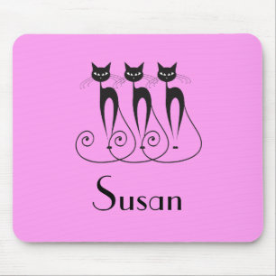 Black cat silhouette funny mouse mat
