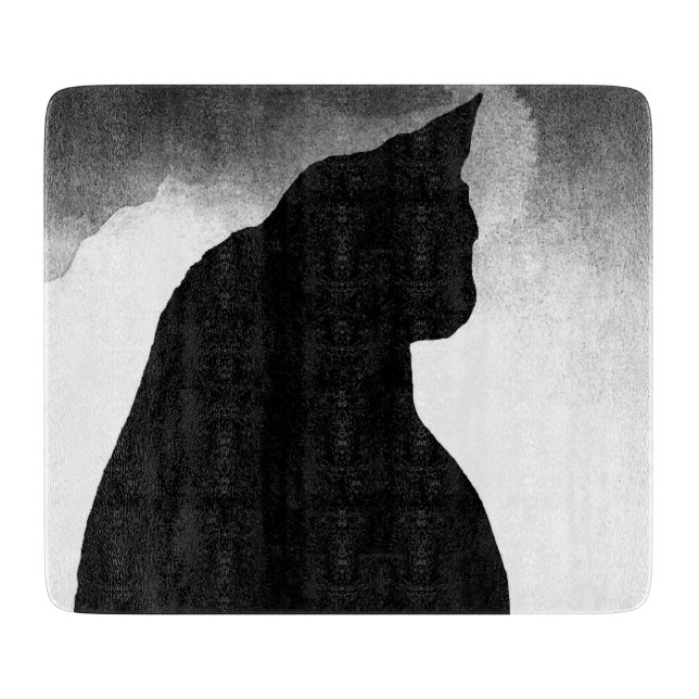 Black Cat Silhouette Glass Cutting Board (Front)