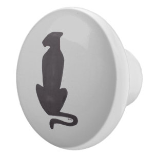 Black Cat Silhouette gray ceramic knob