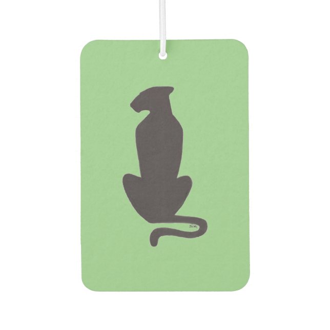 Black Cat Silhouette green car air freshener (Front)
