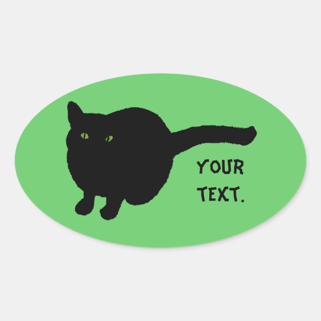 Black Cat Silhouette, green eyes Your text Sticker (Front)
