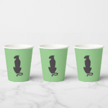 Black Cat Silhouette green paper cups