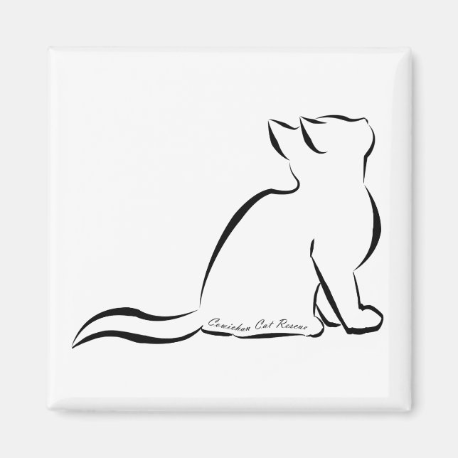 Black cat silhouette, inside text magnet (Front)
