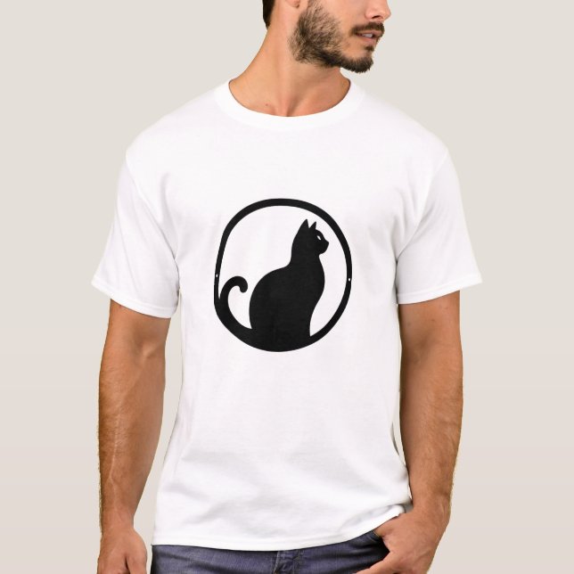 Black Cat Silhouette Minimalist Print T-Shirt (Front)