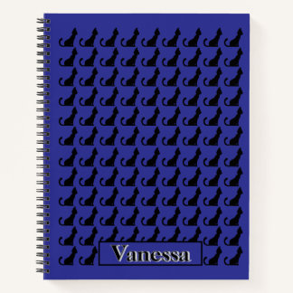 Black Cat Silhouette Notebook - Blue Background