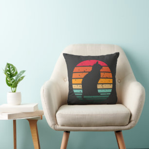 Black Cat Silhouette on Distressed Rainbow Cushion