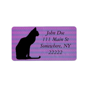 Black Cat Silhouette on Purple Stripes Label