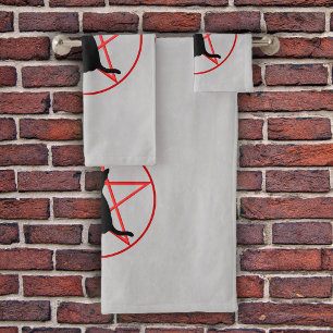 Black Cat Silhouette on Red Pentagram Circle Grey Bath Towel Set