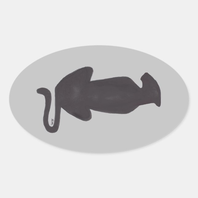 Black Cat Silhouette oval sticker (Front)