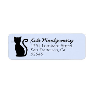 Black Cat Silhouette Pastel Blue Return Address