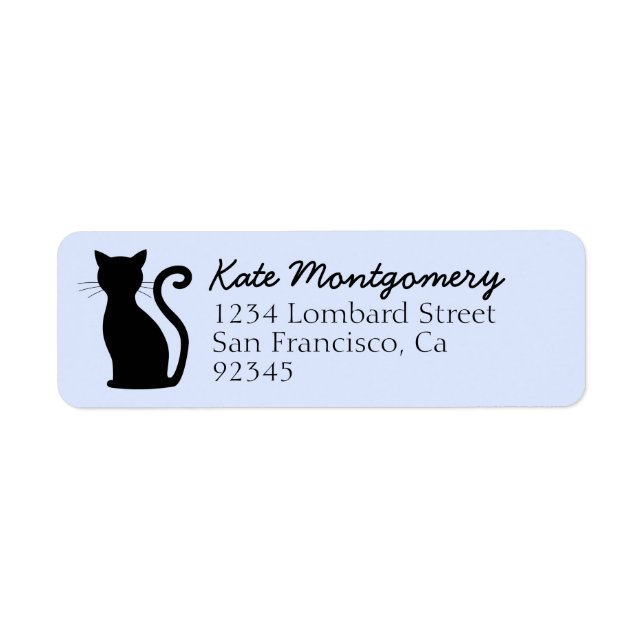 Black Cat Silhouette Pastel Blue Return Address (Front)
