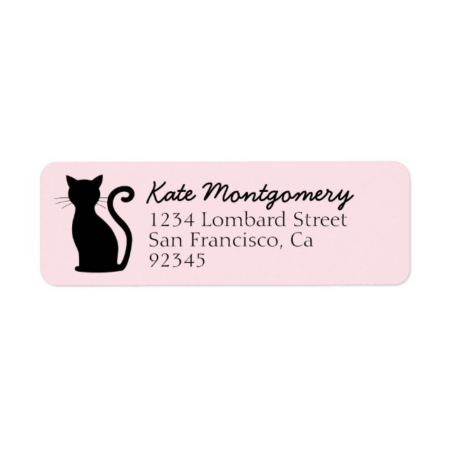 Black Cat Silhouette Pastel Pink Return Address (Front)