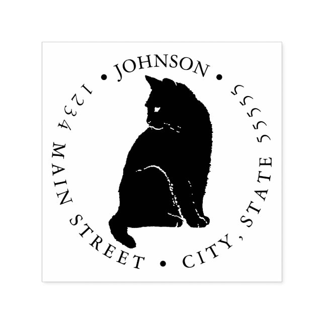 Black Cat Silhouette Return Label Self-inking Stamp (Design)