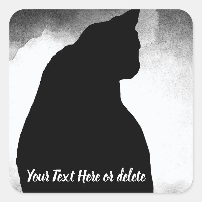 Black Cat Silhouette Square Sticker (Front)