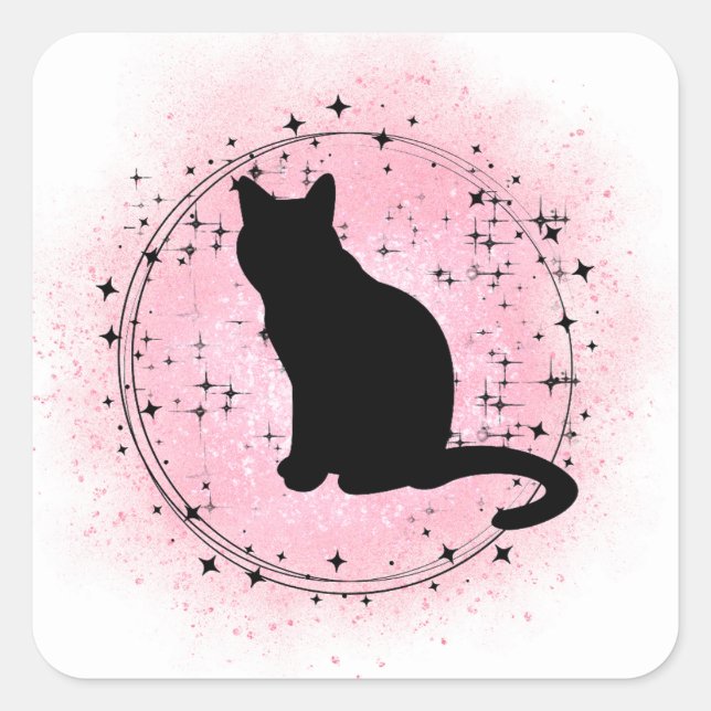 Black Cat Silhouette Square Sticker (Front)