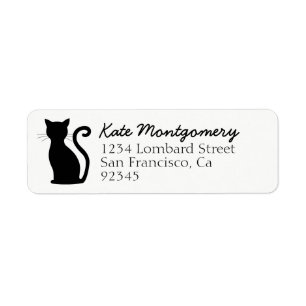 Black Cat Silhouette White Cute Return Address