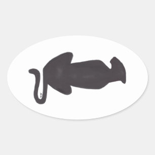 Black Cat Silhouette white oval sticker