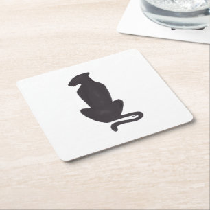 Black Cat Silhouette white paper coasters