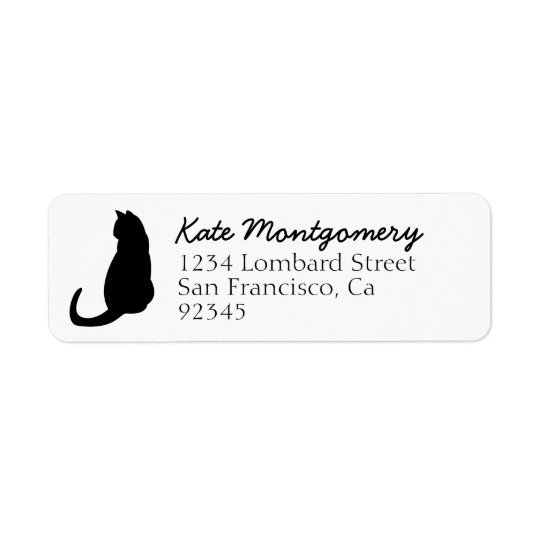 Black Cat Silhouette White Return Address Label