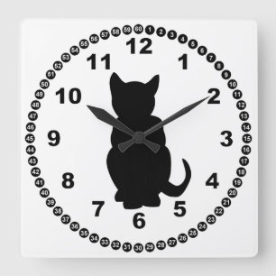 Black Cat Silhouette Witch's Familiar Square Wall Clock