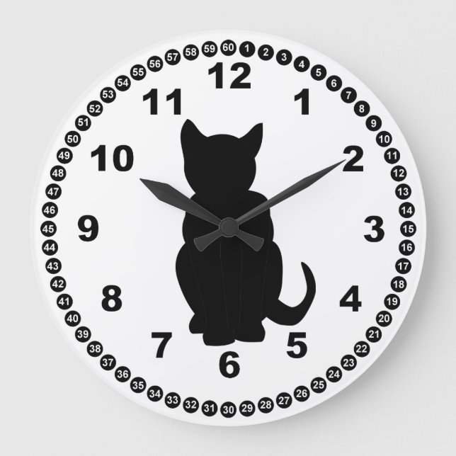 Black Cat Silhouette Witch's Familiar Square Wall Large Clock (Front)
