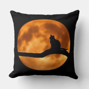 Black Cat Silhouette With Blood Moon Cushion