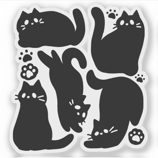 Black Cat Silhouettes - Cute Feline Design (Front)